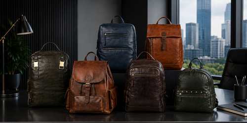 Leather backpacks for men and women - college bags and travel backpacks hand-stitched in Goa - Hema Emporium