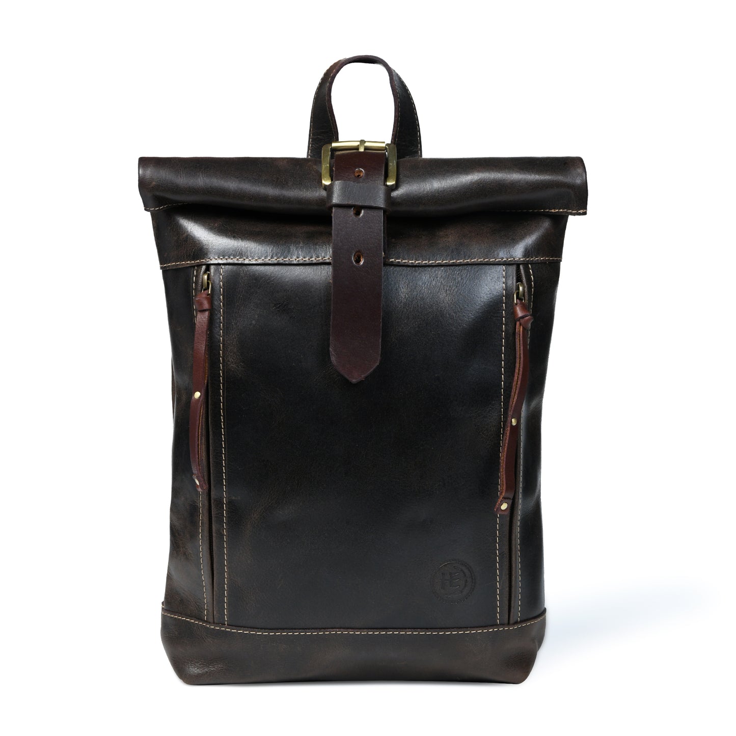 Nomad Roll Top Leather Backpack - Dark Brown