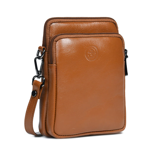 Classic Leather Mobile Sling Bag - Brown