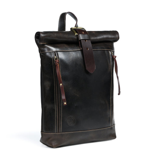 Nomad Roll Top Leather Backpack - Dark Brown