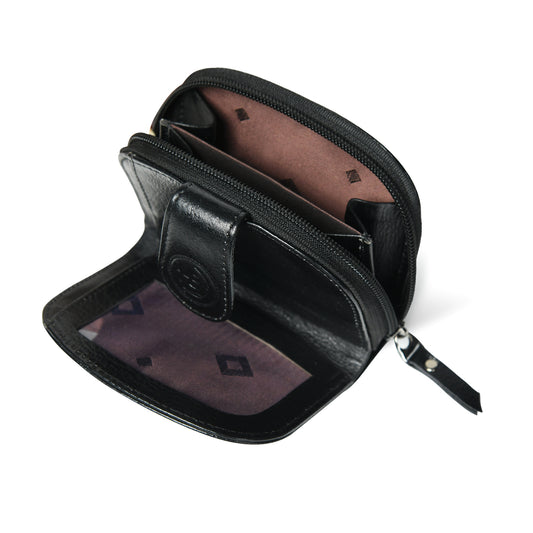 Leather Zip Card Wallet - Black