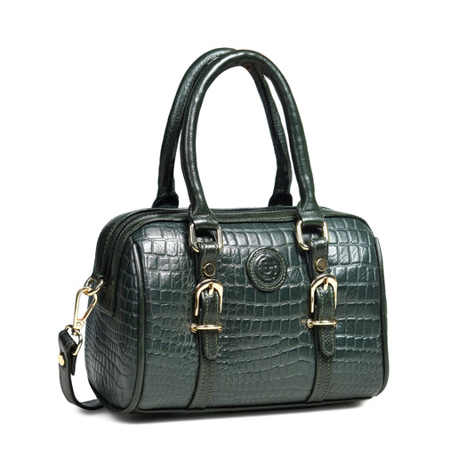 Textured Barrel Satchel - Forest Green