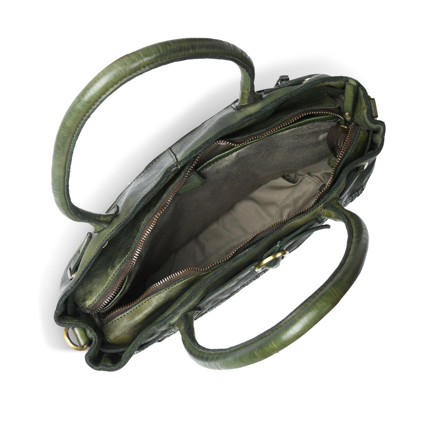Woven Leather Tote Bag - Olive Green