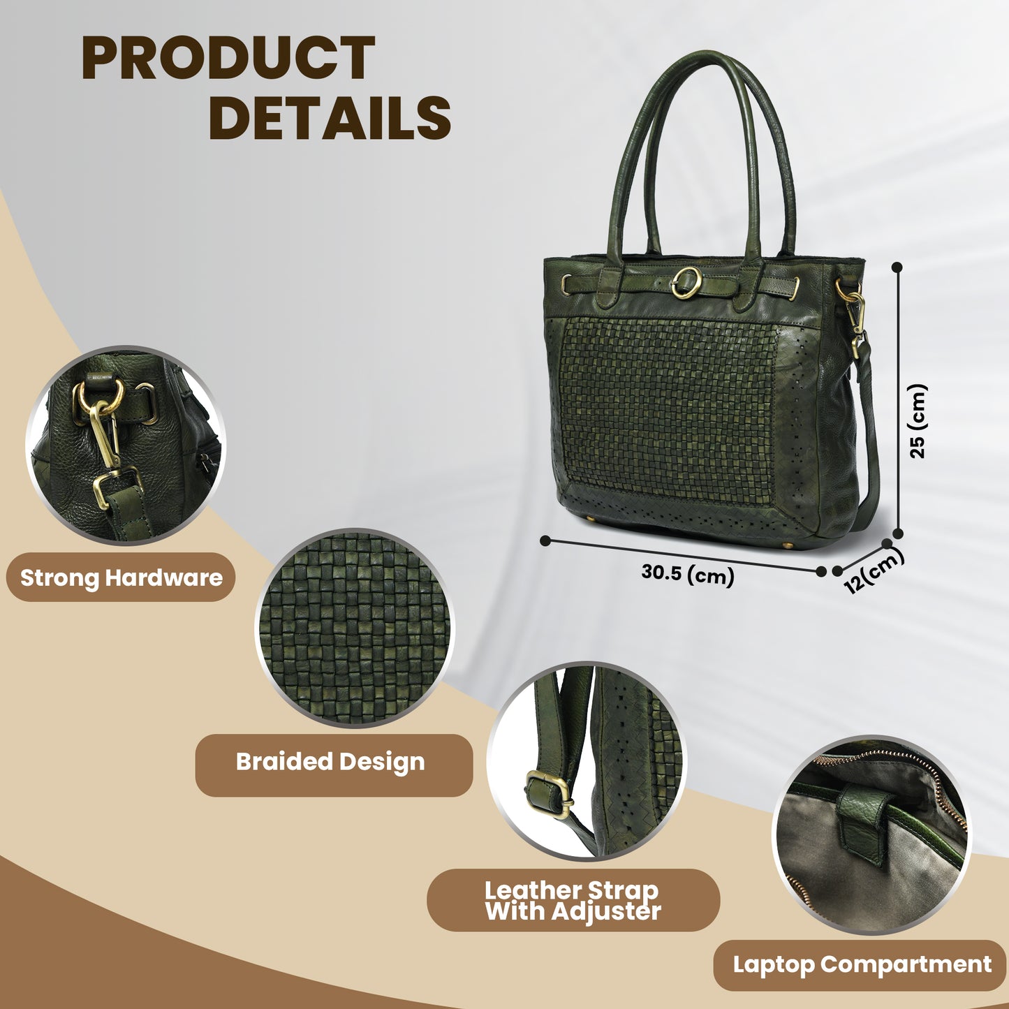 Woven Leather Tote Bag - Olive Green