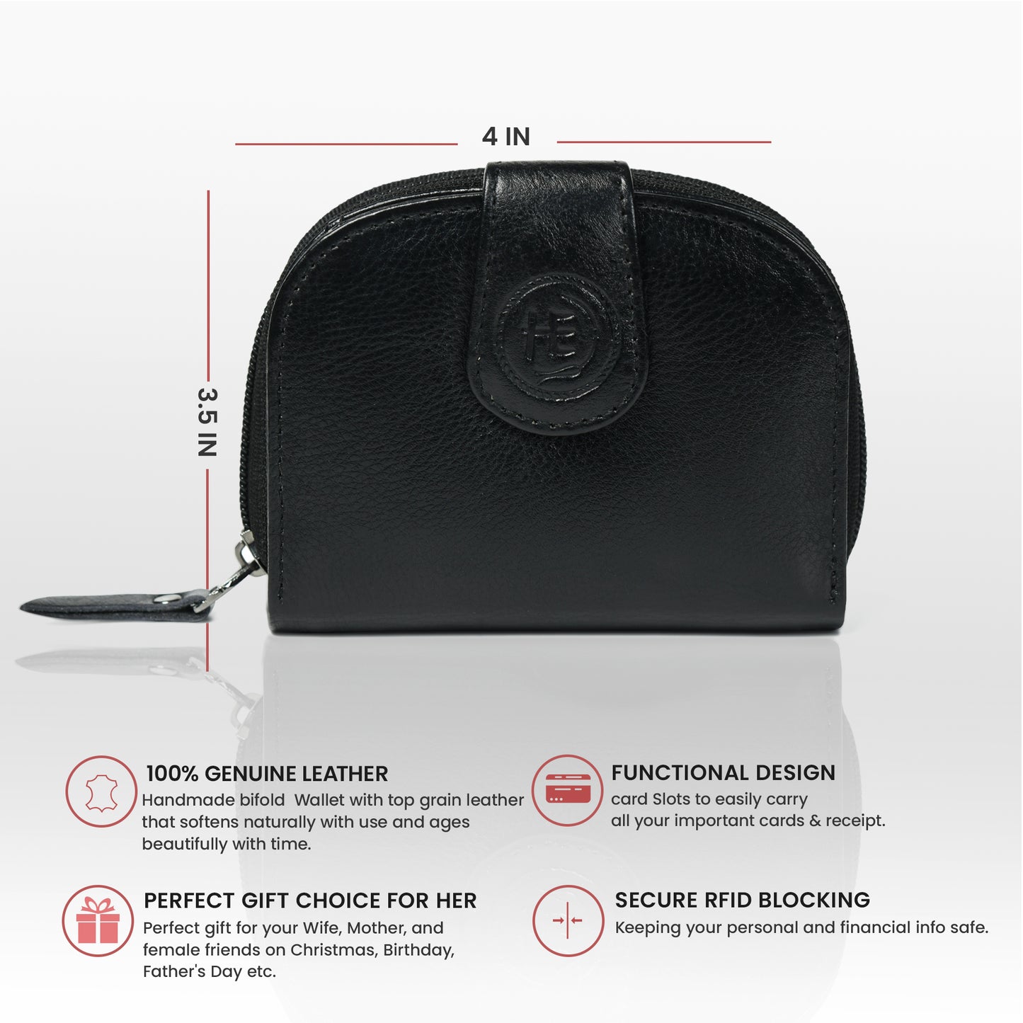 Leather Zip Card Wallet - Black