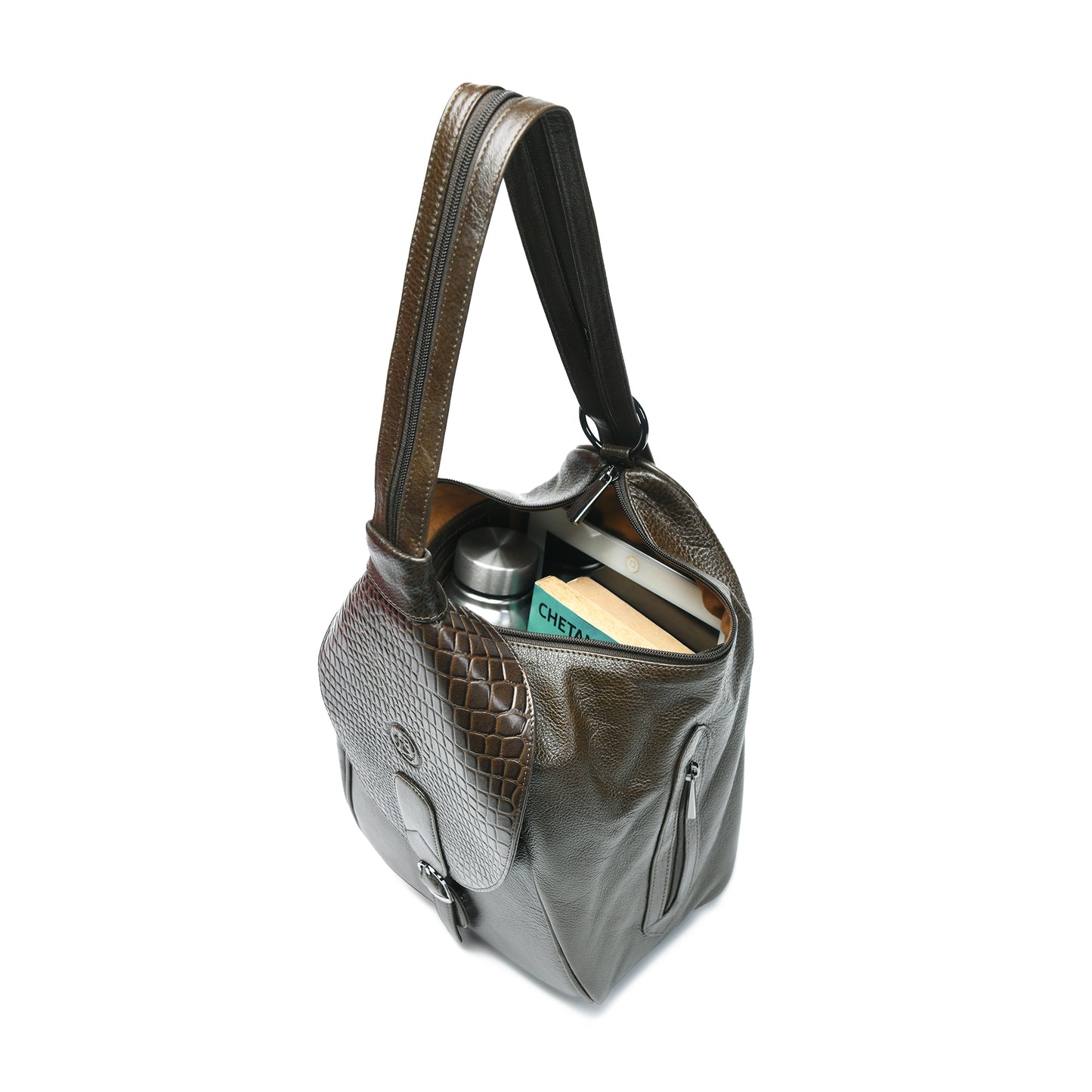 2 in 1 Leather Women Backpack and Shoulder Bag - Mehndi Brown
