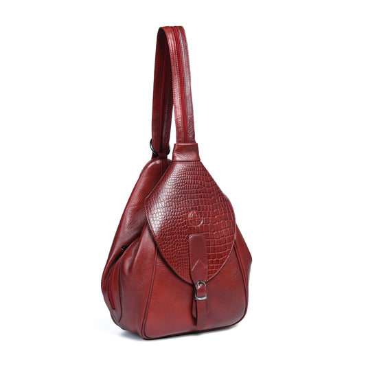 2 in 1 Leather Women Backpack and Shoulder Bag - Maroon Red