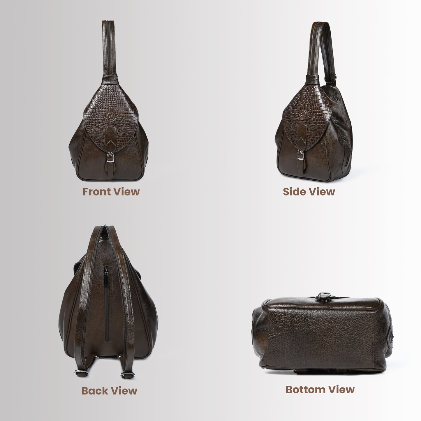 2 in 1 Leather Women Backpack and Shoulder Bag - Mehndi Brown