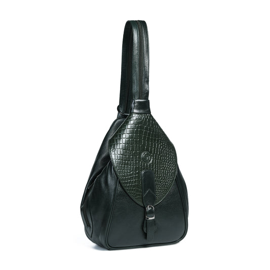 2 in 1 Leather Women Backpack and Shoulder Bag - Forest Green