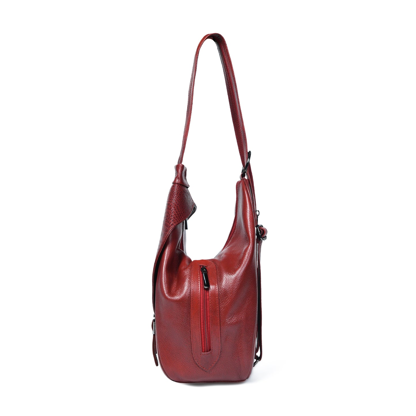 2 in 1 Leather Women Backpack and Shoulder Bag - Maroon Red