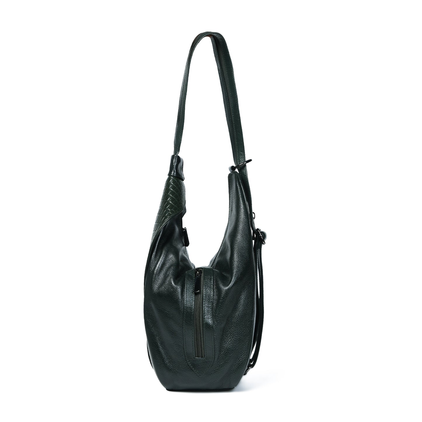 2 in 1 Leather Women Backpack and Shoulder Bag - Forest Green