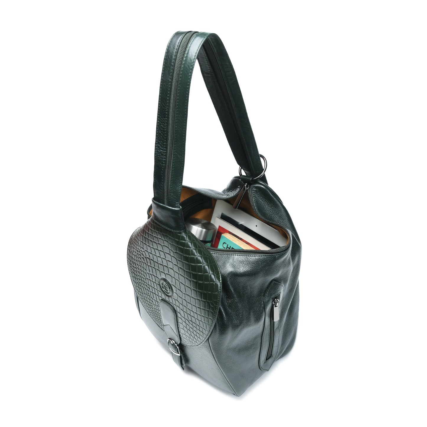 2 in 1 Leather Women Backpack and Shoulder Bag - Forest Green