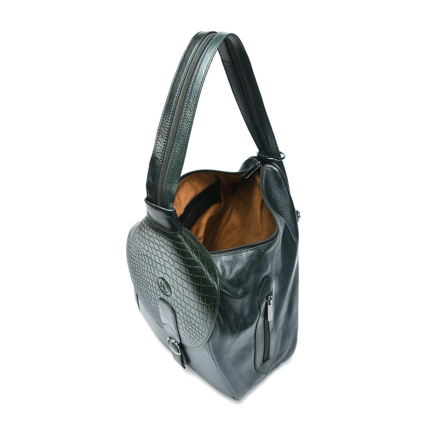 2 in 1 Leather Women Backpack and Shoulder Bag - Forest Green