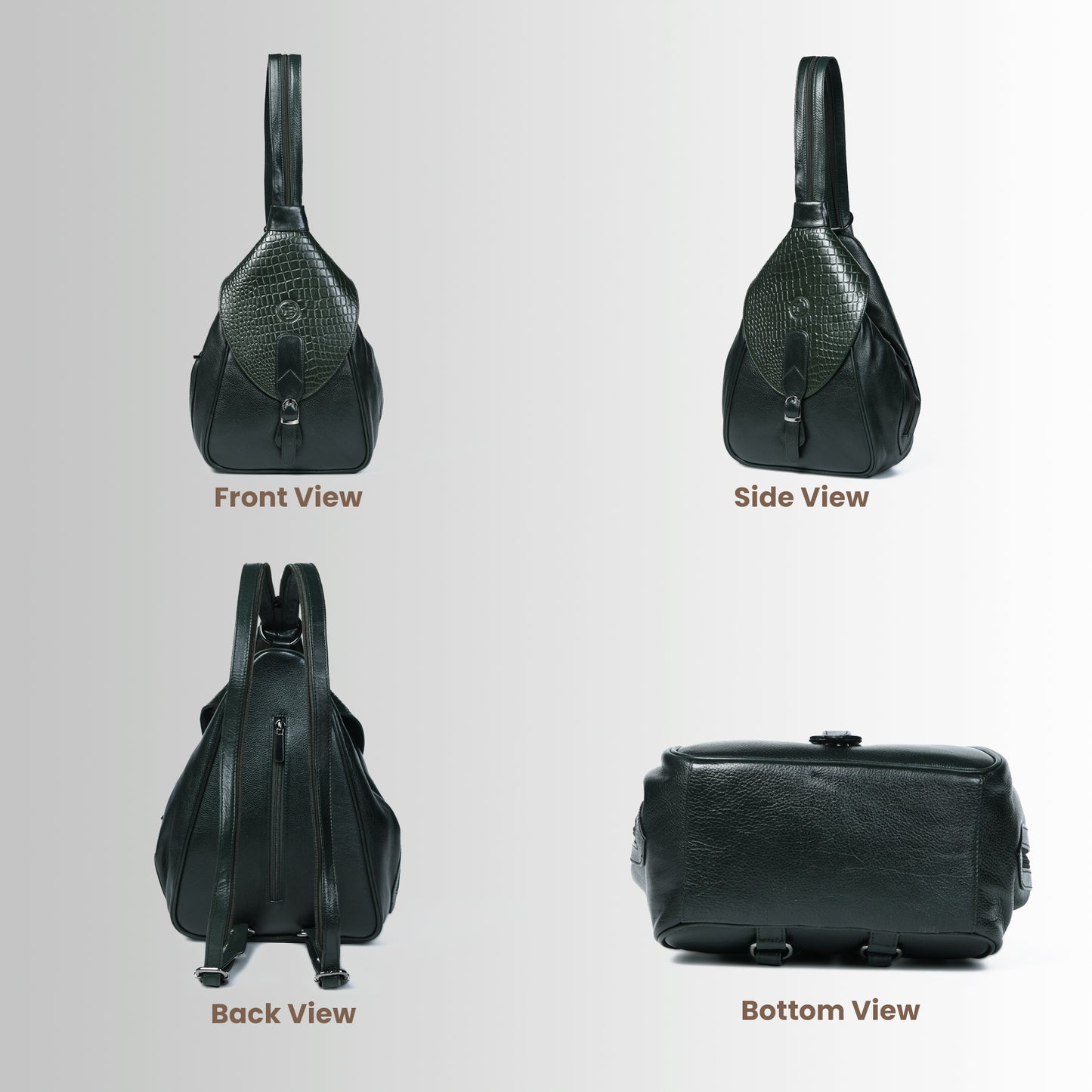 2 in 1 Leather Women Backpack and Shoulder Bag - Forest Green