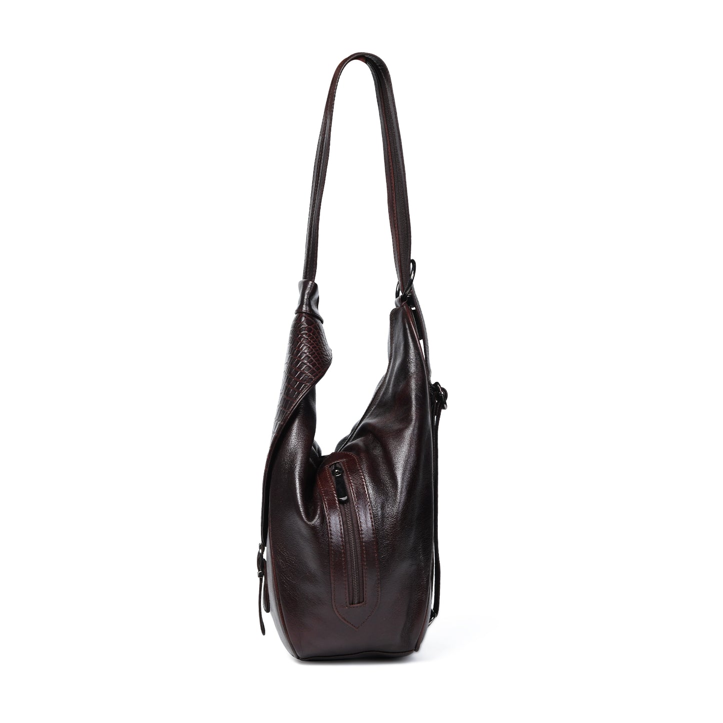 2 in 1 Leather Women Backpack and Shoulder Bag - Dark Brown