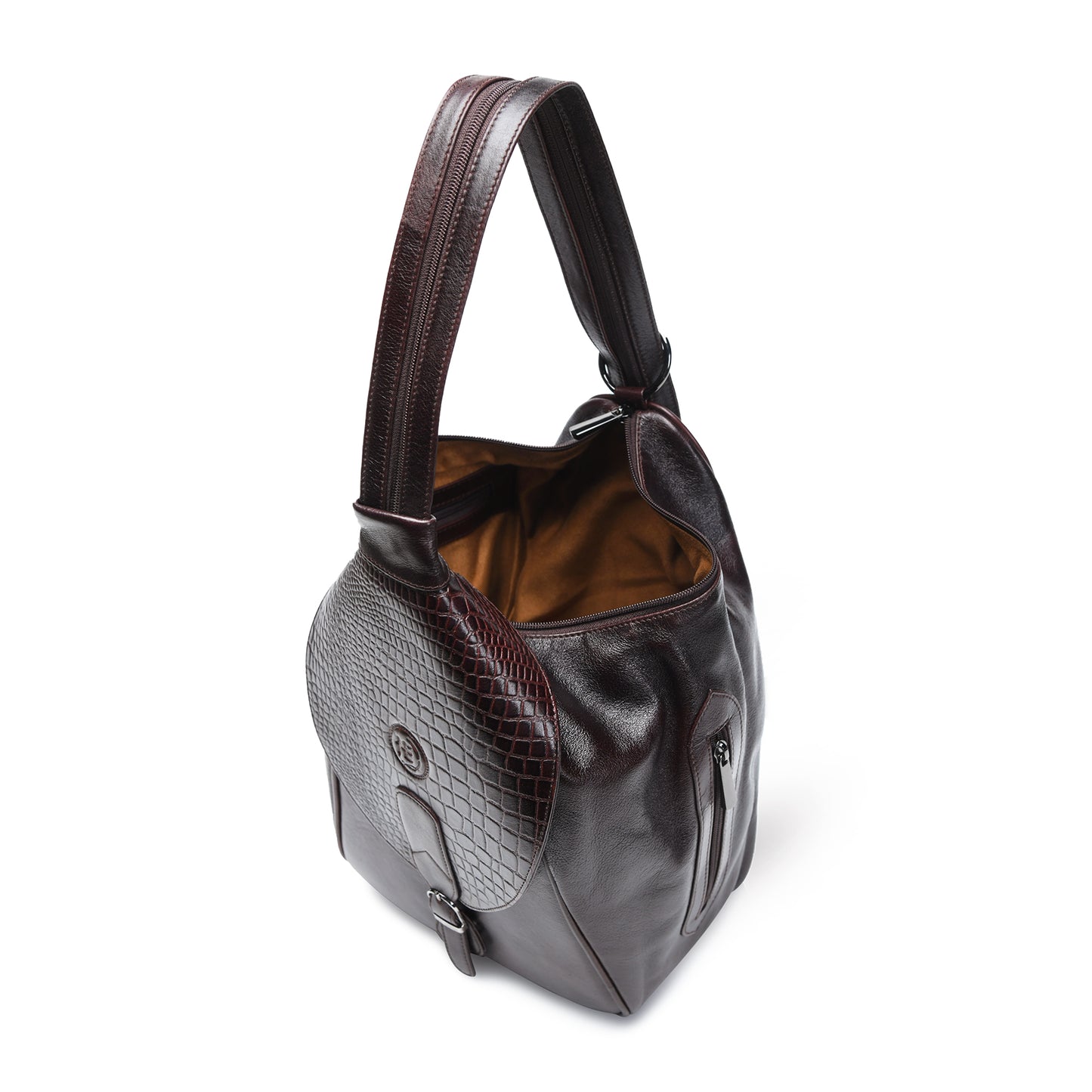 2 in 1 Leather Women Backpack and Shoulder Bag - Dark Brown