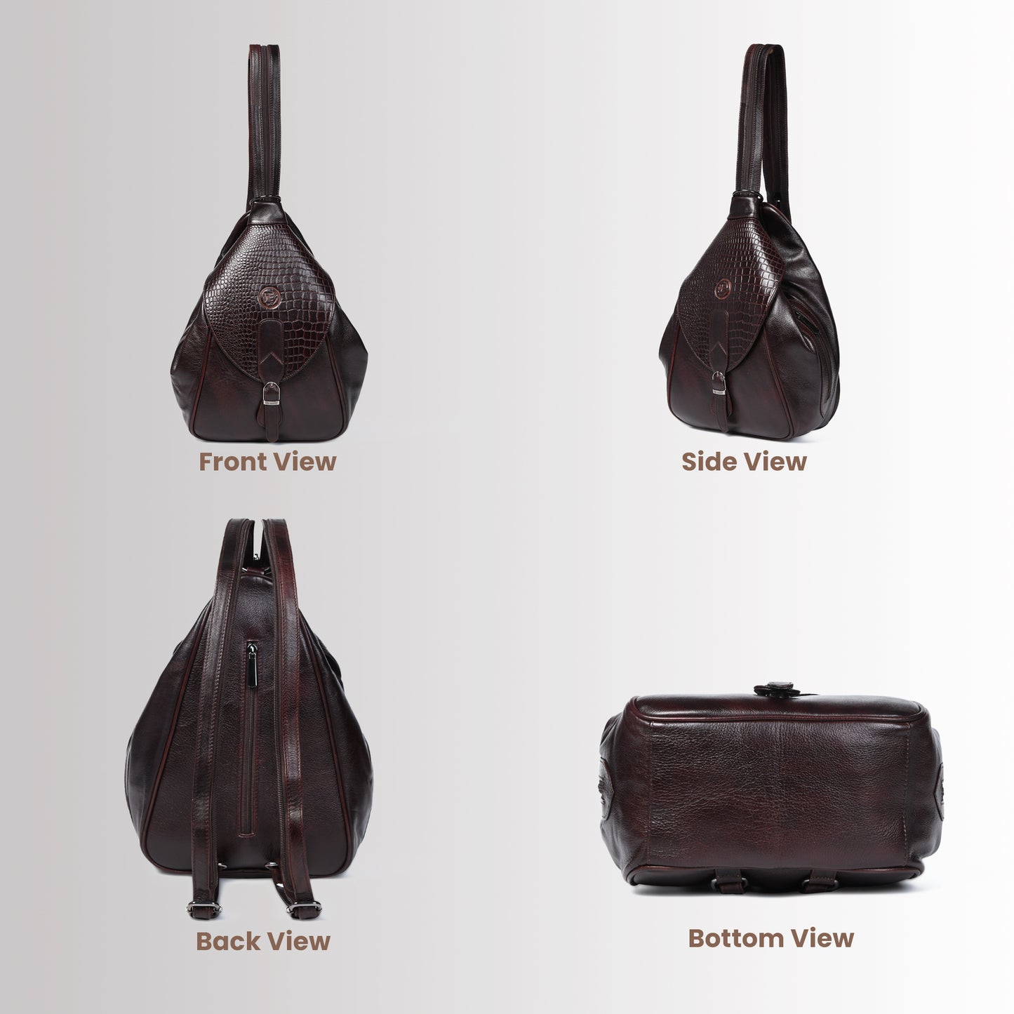 2 in 1 Leather Women Backpack and Shoulder Bag - Dark Brown