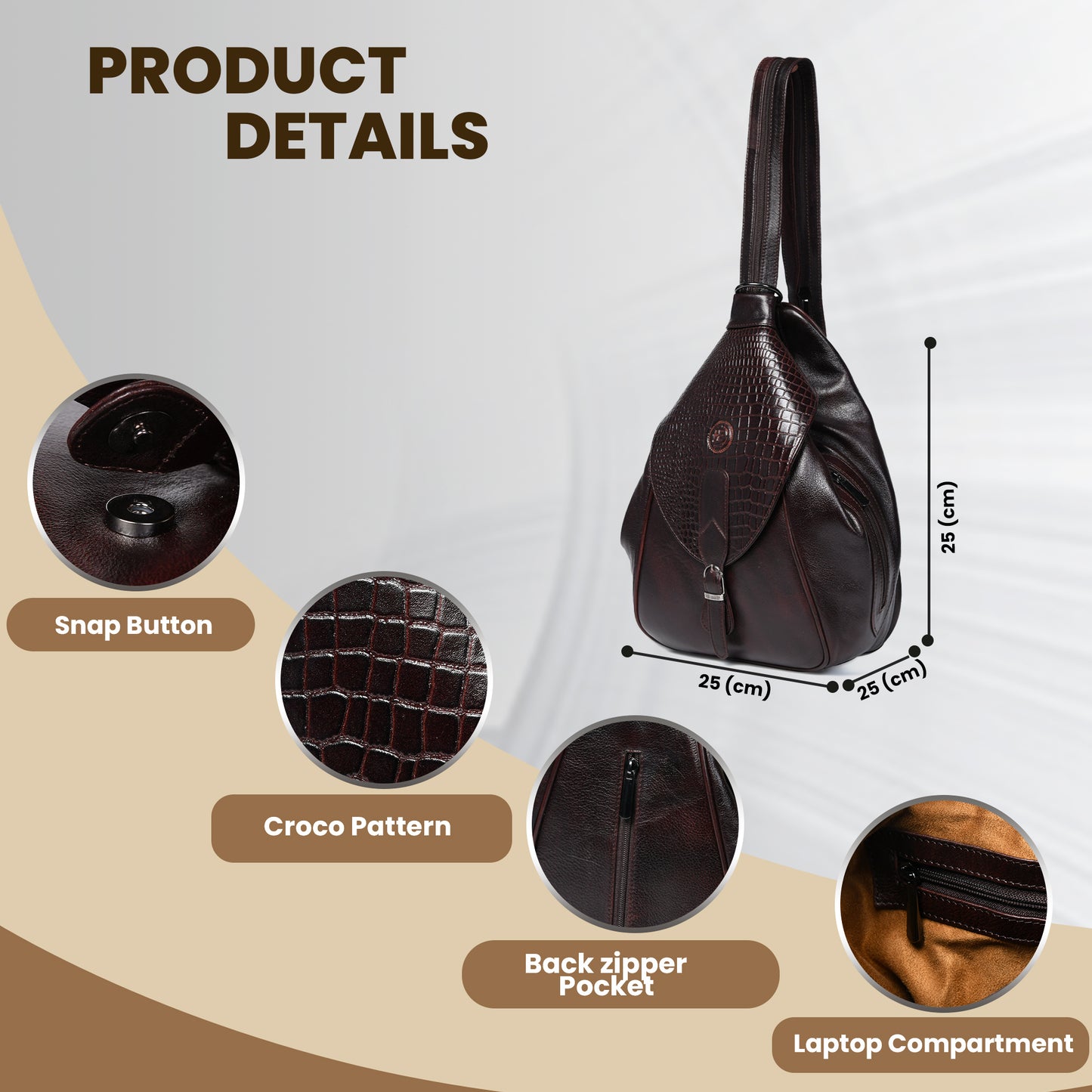 2 in 1 Leather Women Backpack and Shoulder Bag - Dark Brown