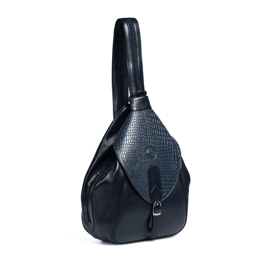 2 in 1 Leather Women Backpack and Shoulder Bag - Navy