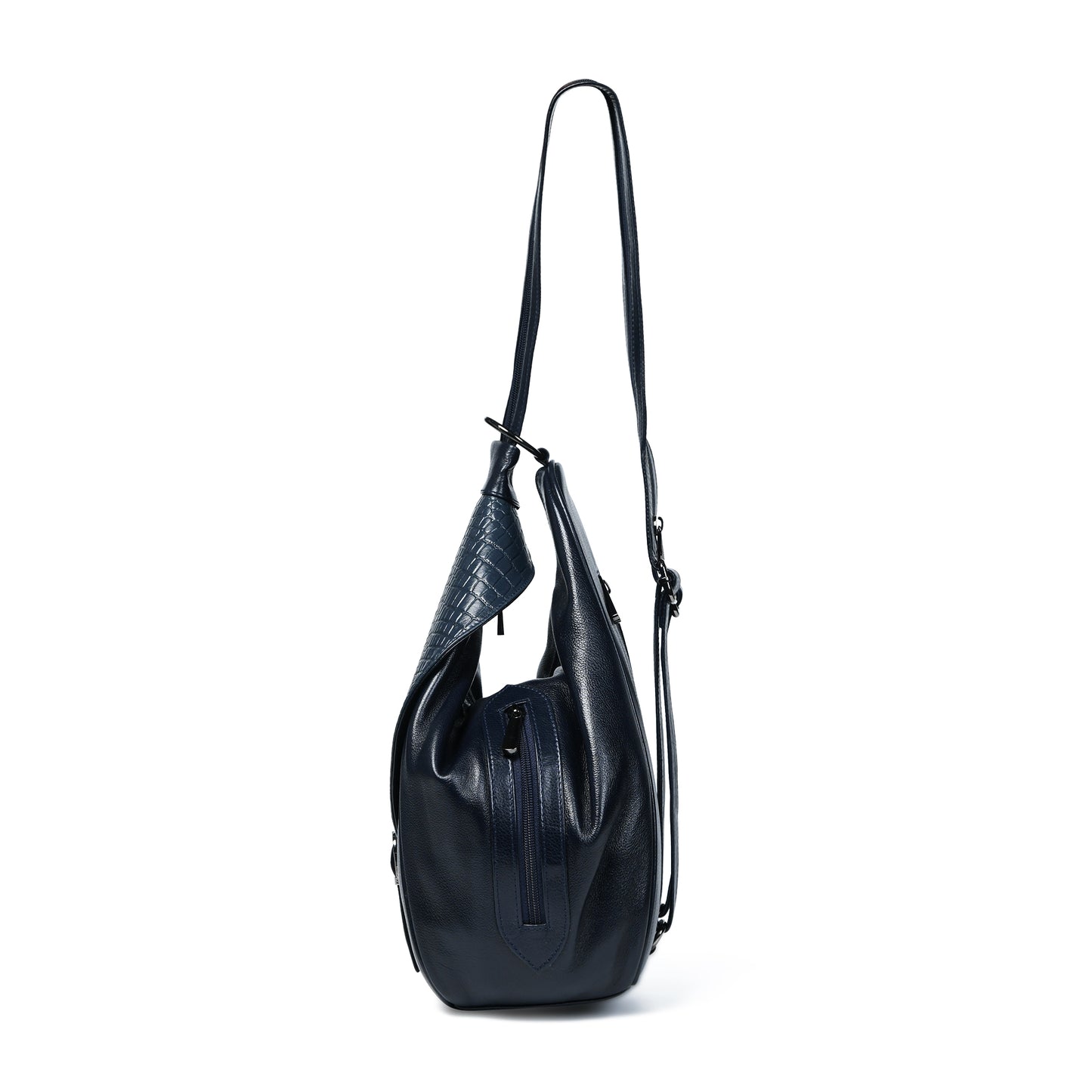 2 in 1 Leather Women Backpack and Shoulder Bag - Navy
