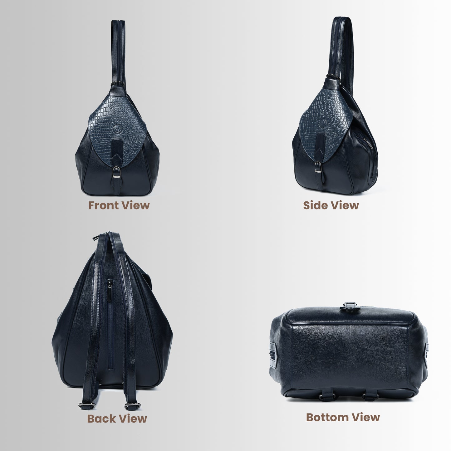 2 in 1 Leather Women Backpack and Shoulder Bag - Navy