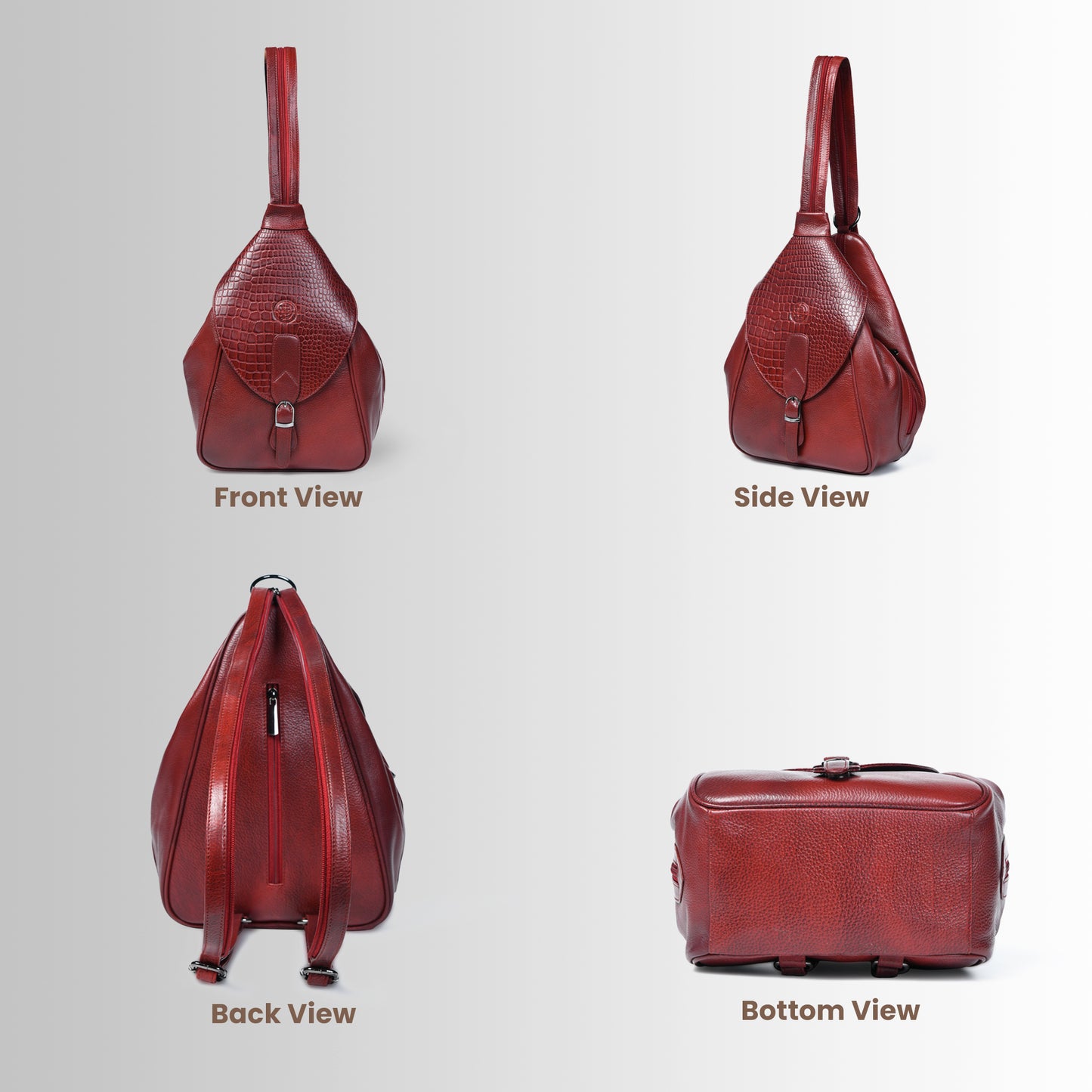 2 in 1 Leather Women Backpack and Shoulder Bag - Maroon Red