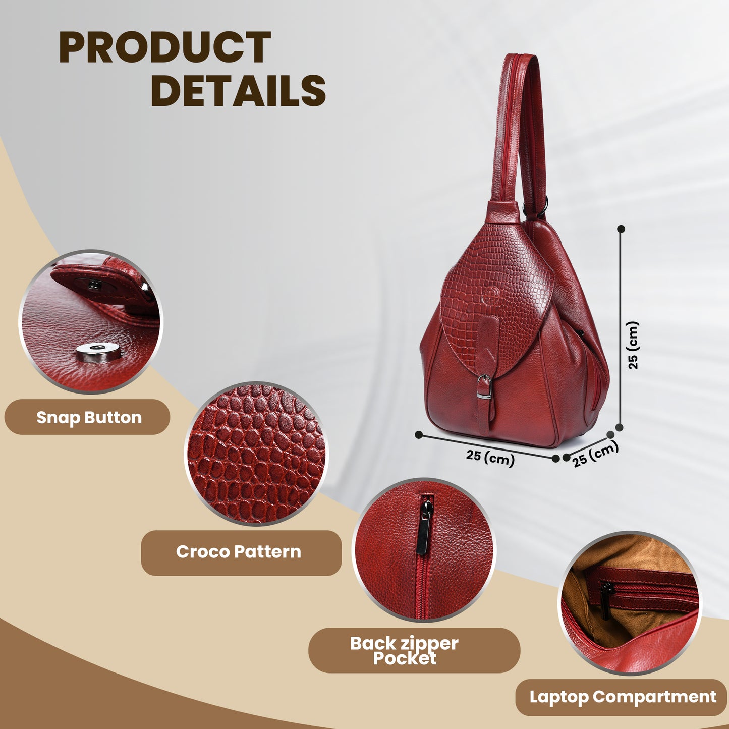 2 in 1 Leather Women Backpack and Shoulder Bag - Maroon Red