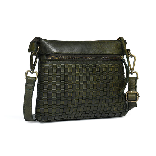 Woven Leather Bag - Olive Green