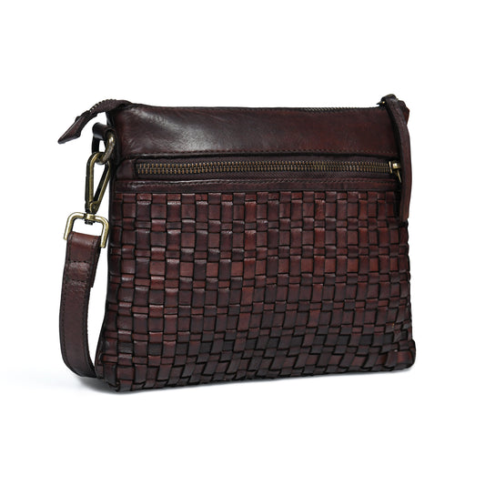 Woven Leather Bag - Maroon Red