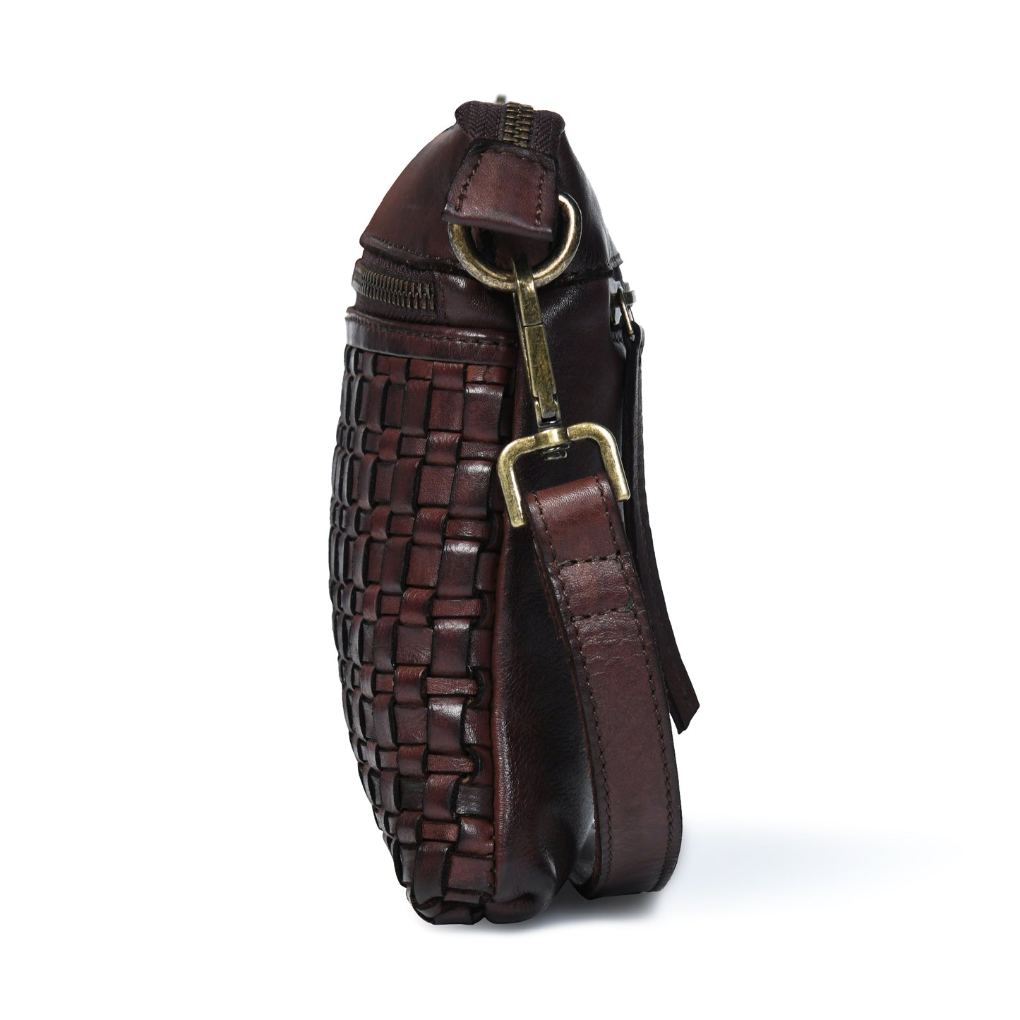 Woven Leather Bag - Maroon Red