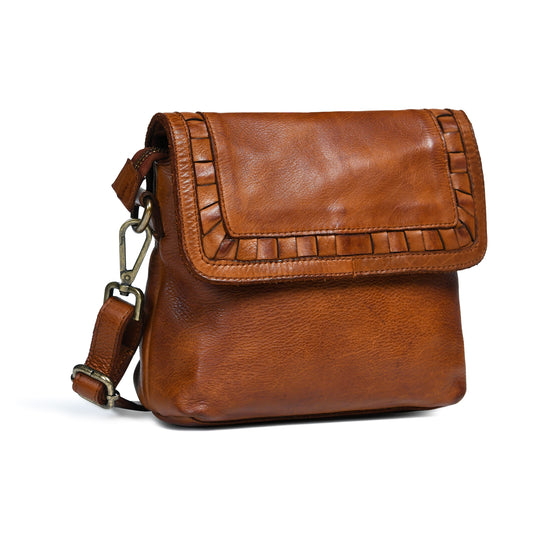 Ruffled Edge Leather Bag - Tan Brown
