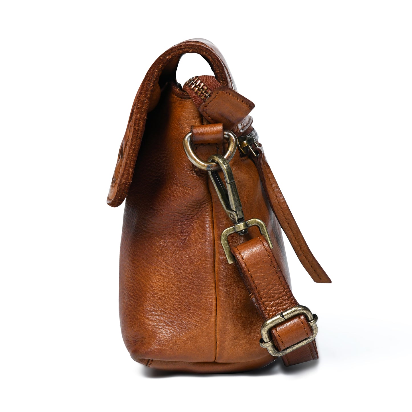 Ruffled Edge Leather Bag - Tan Brown