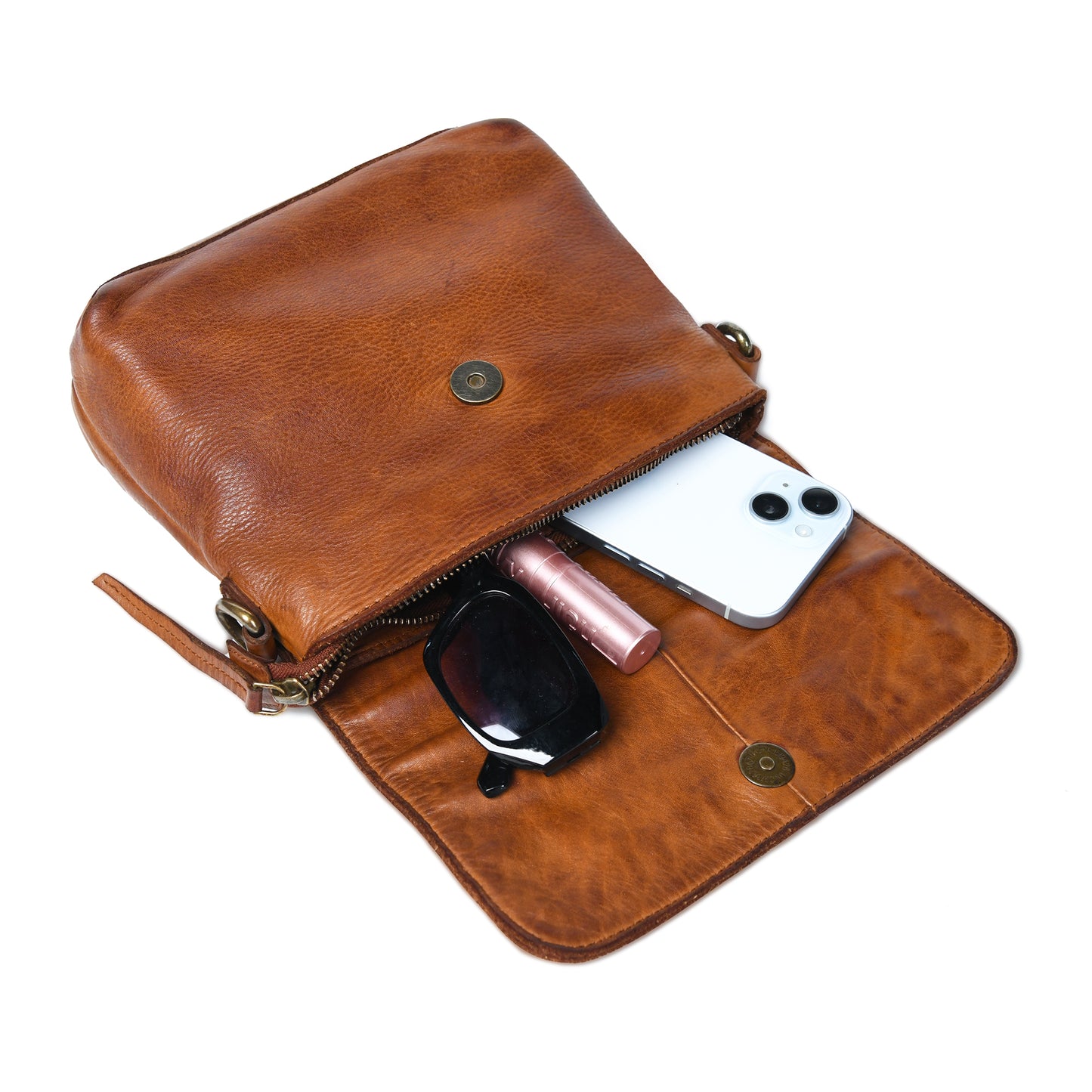 Ruffled Edge Leather Bag - Tan Brown