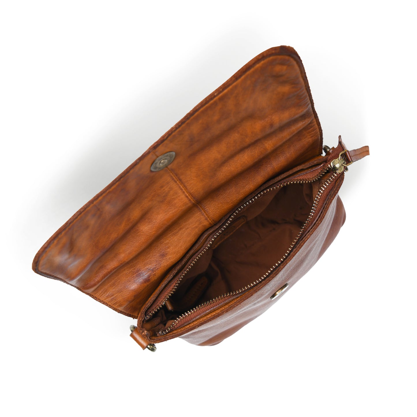 Ruffled Edge Leather Bag - Tan Brown