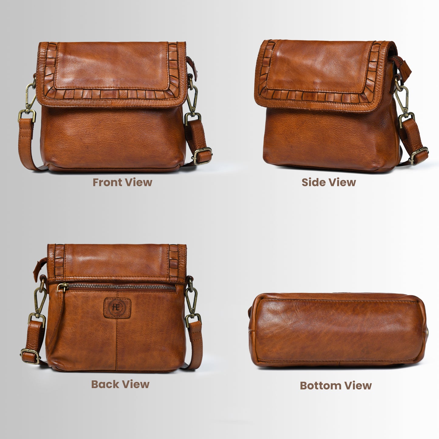 Ruffled Edge Leather Bag - Tan Brown