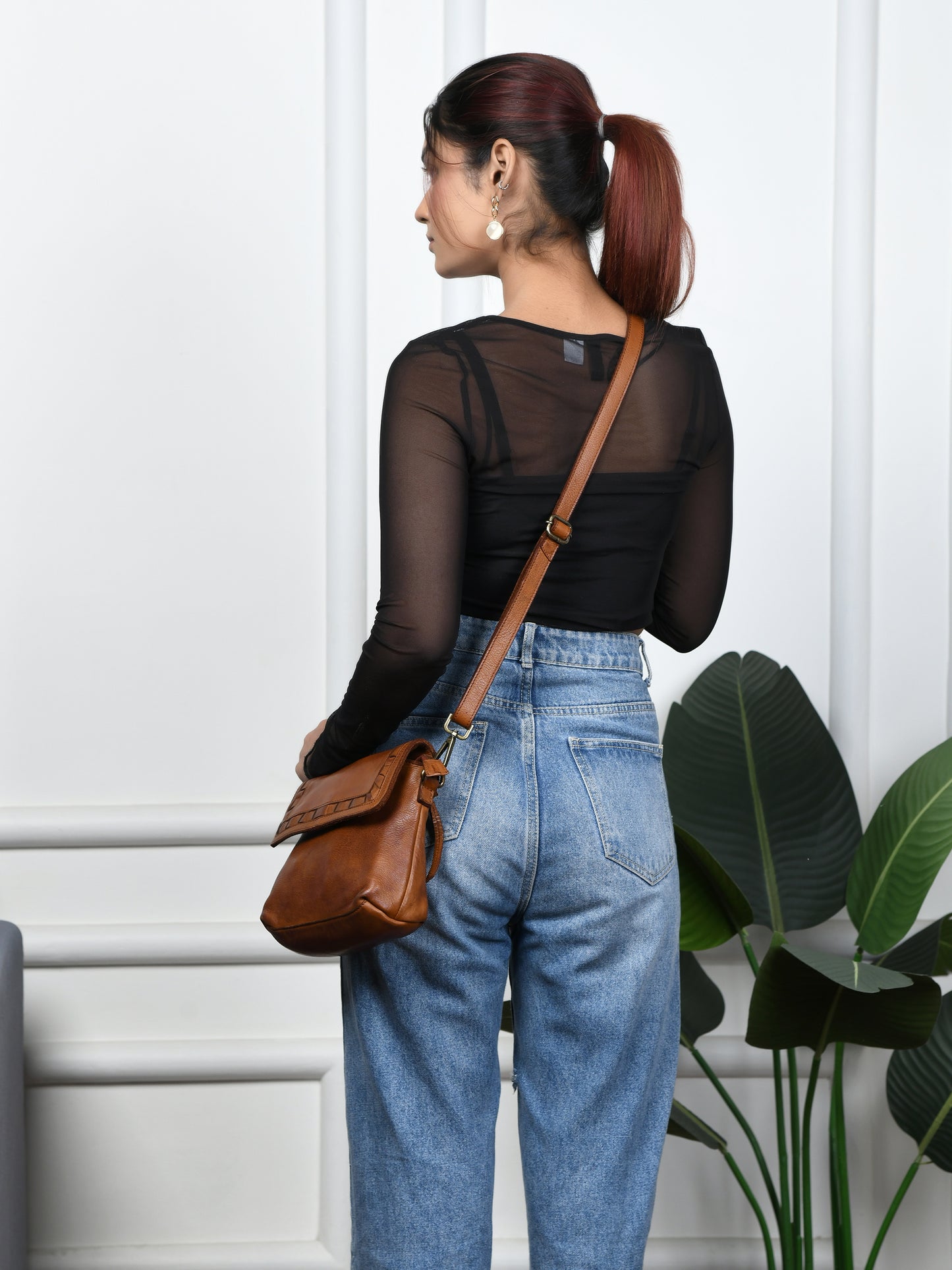 Ruffled Edge Leather Bag - Tan Brown