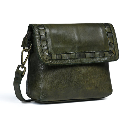 Ruffled Edge Leather Bag - Olive Green
