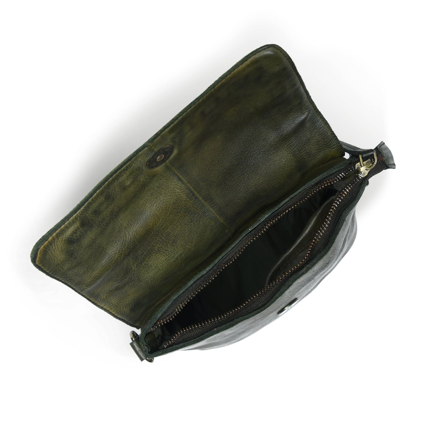 Ruffled Edge Leather Bag - Olive Green
