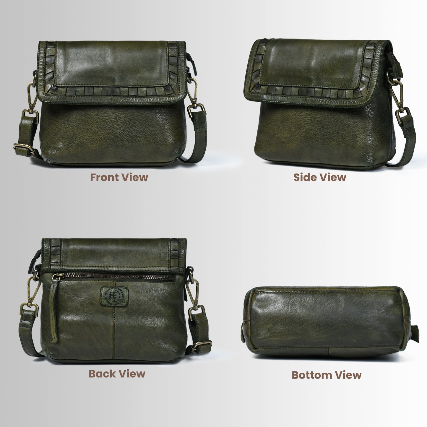 Ruffled Edge Leather Bag - Olive Green