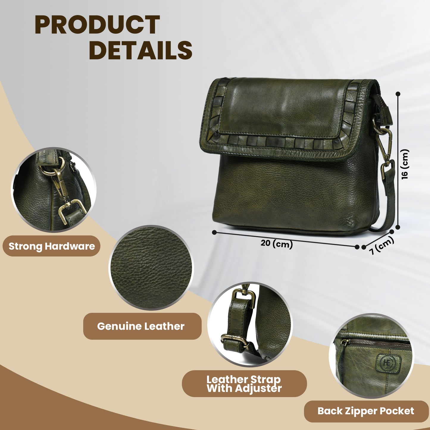Ruffled Edge Leather Bag - Olive Green
