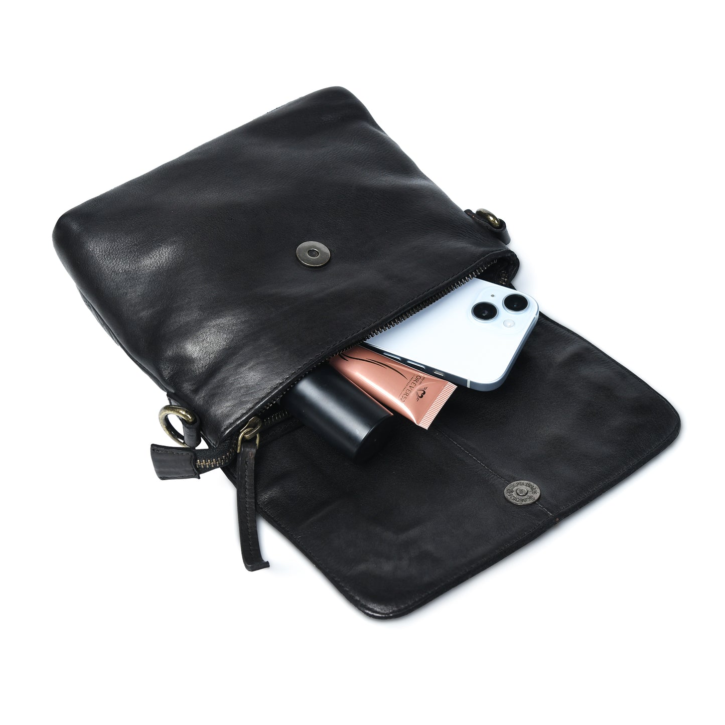 Ruffled Edge Leather Bag - Black