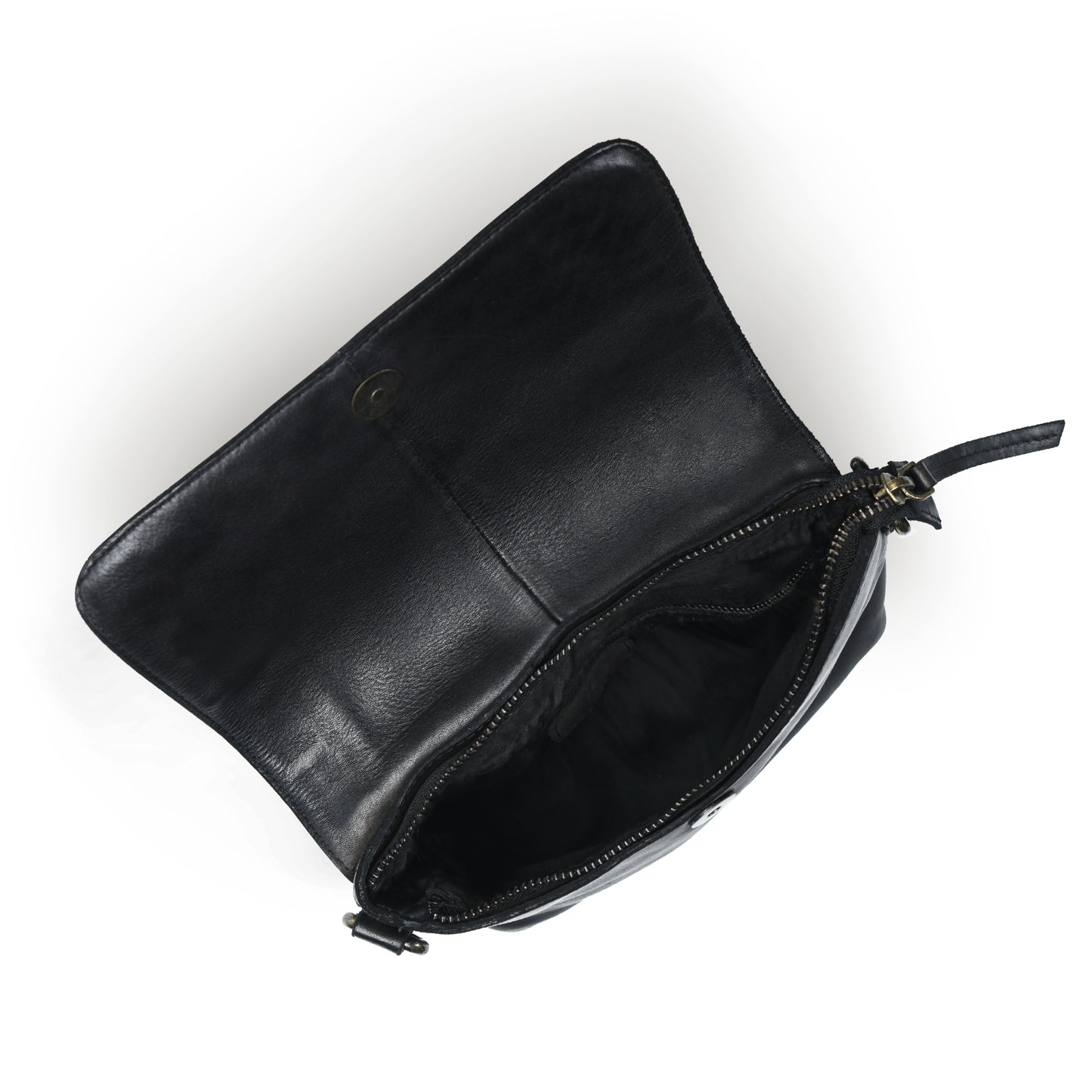Ruffled Edge Leather Bag - Black