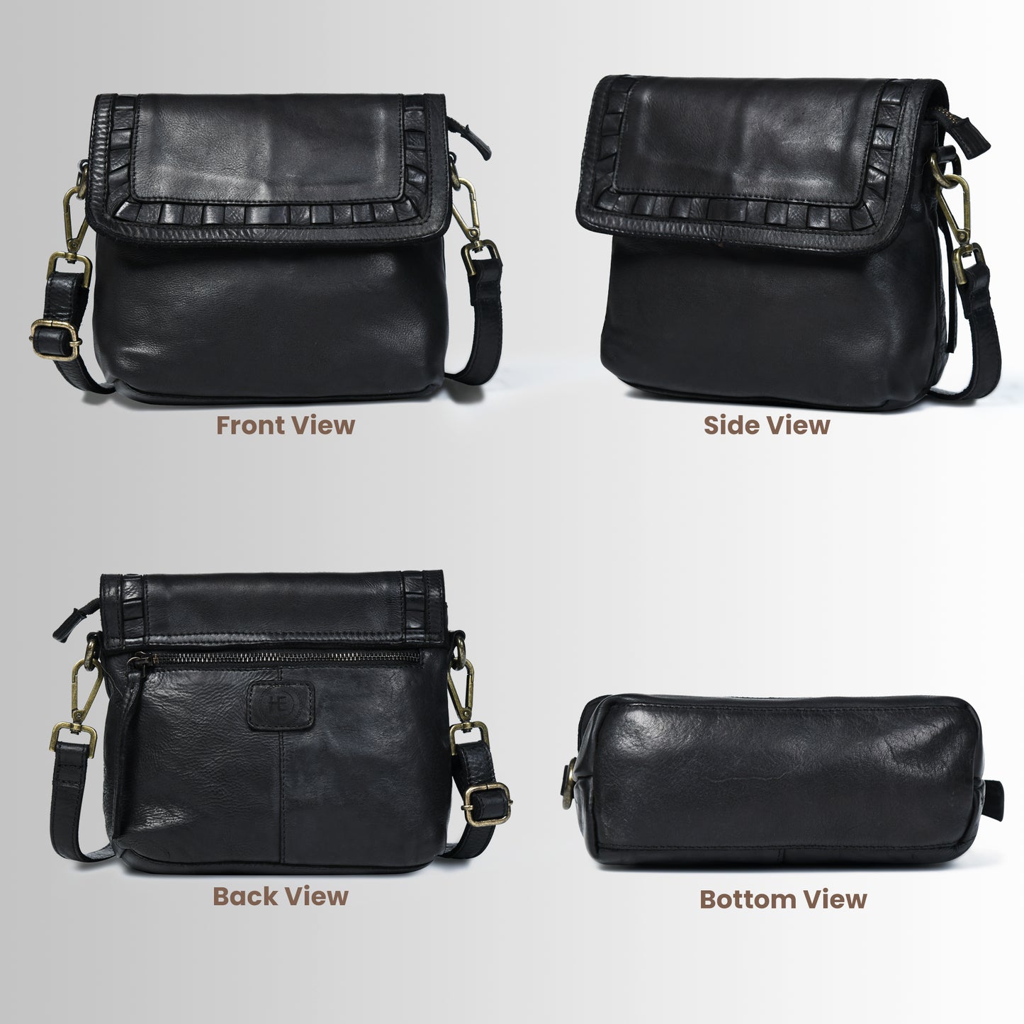 Ruffled Edge Leather Bag - Black