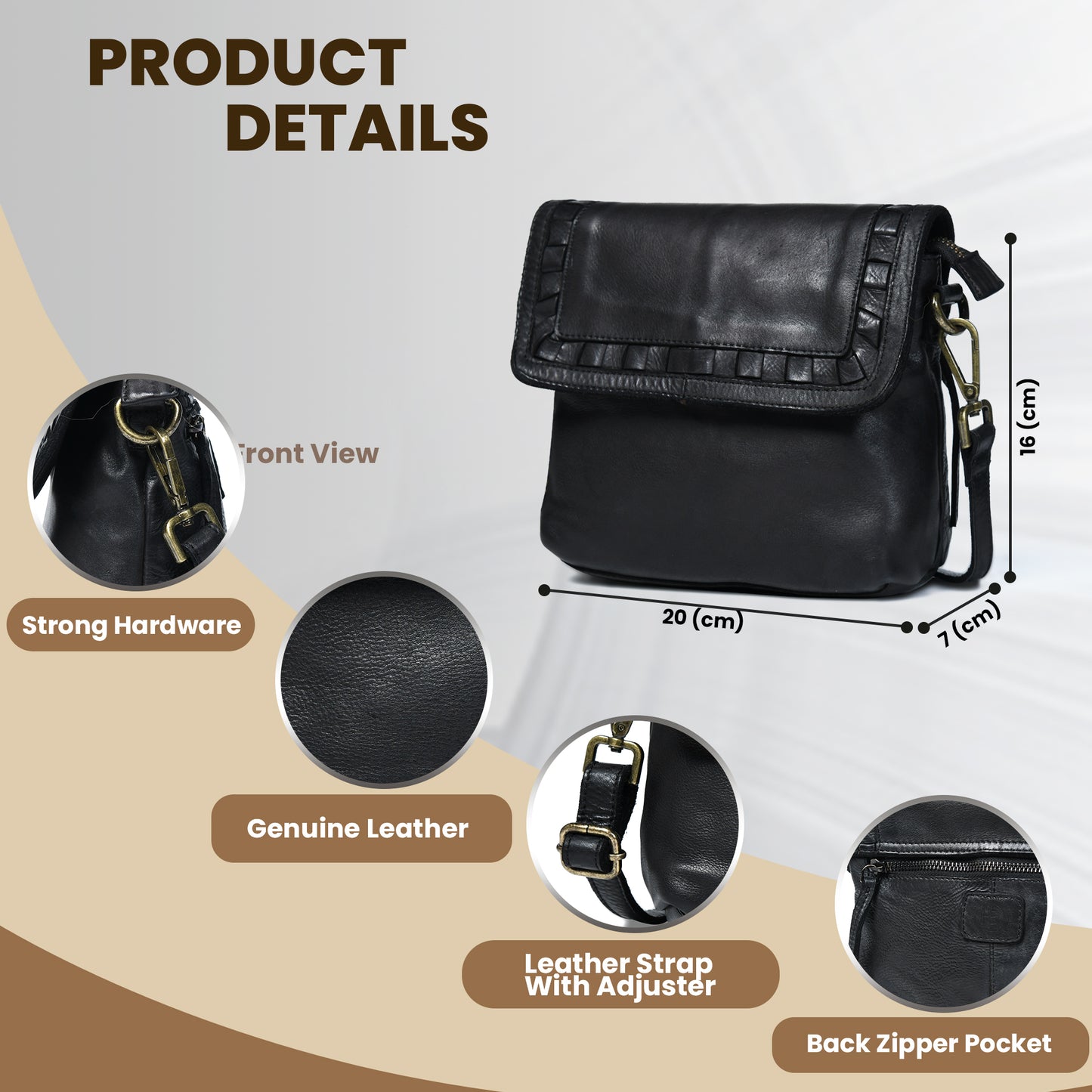 Ruffled Edge Leather Bag - Black