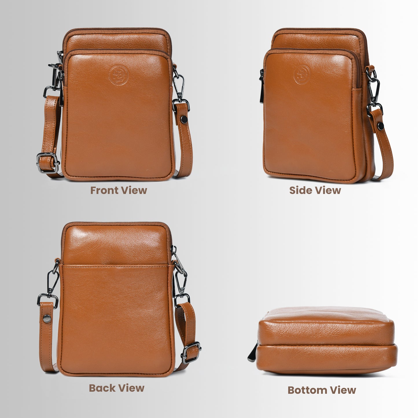 Classic Leather Mobile Sling Bag - Brown