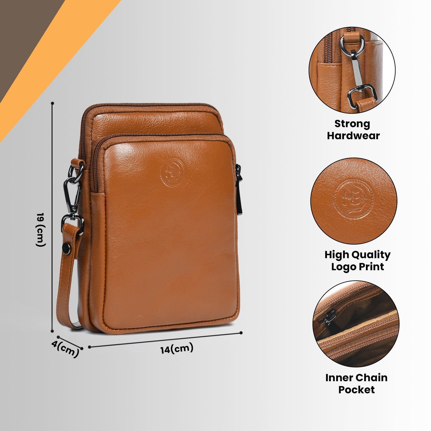Classic Leather Mobile Sling Bag - Brown