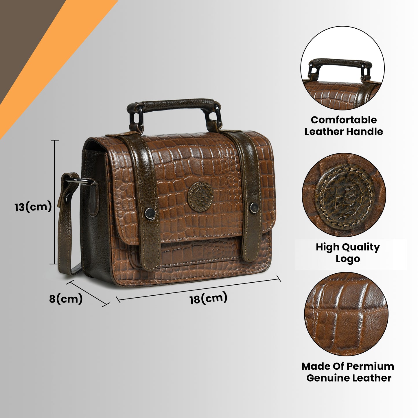 Petite Vintage Croco Leather Handbag - Tan Brown