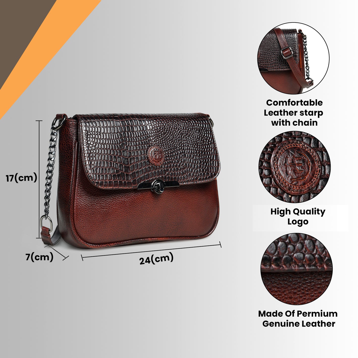 Croc Flap Sling Bag - Maroon Red