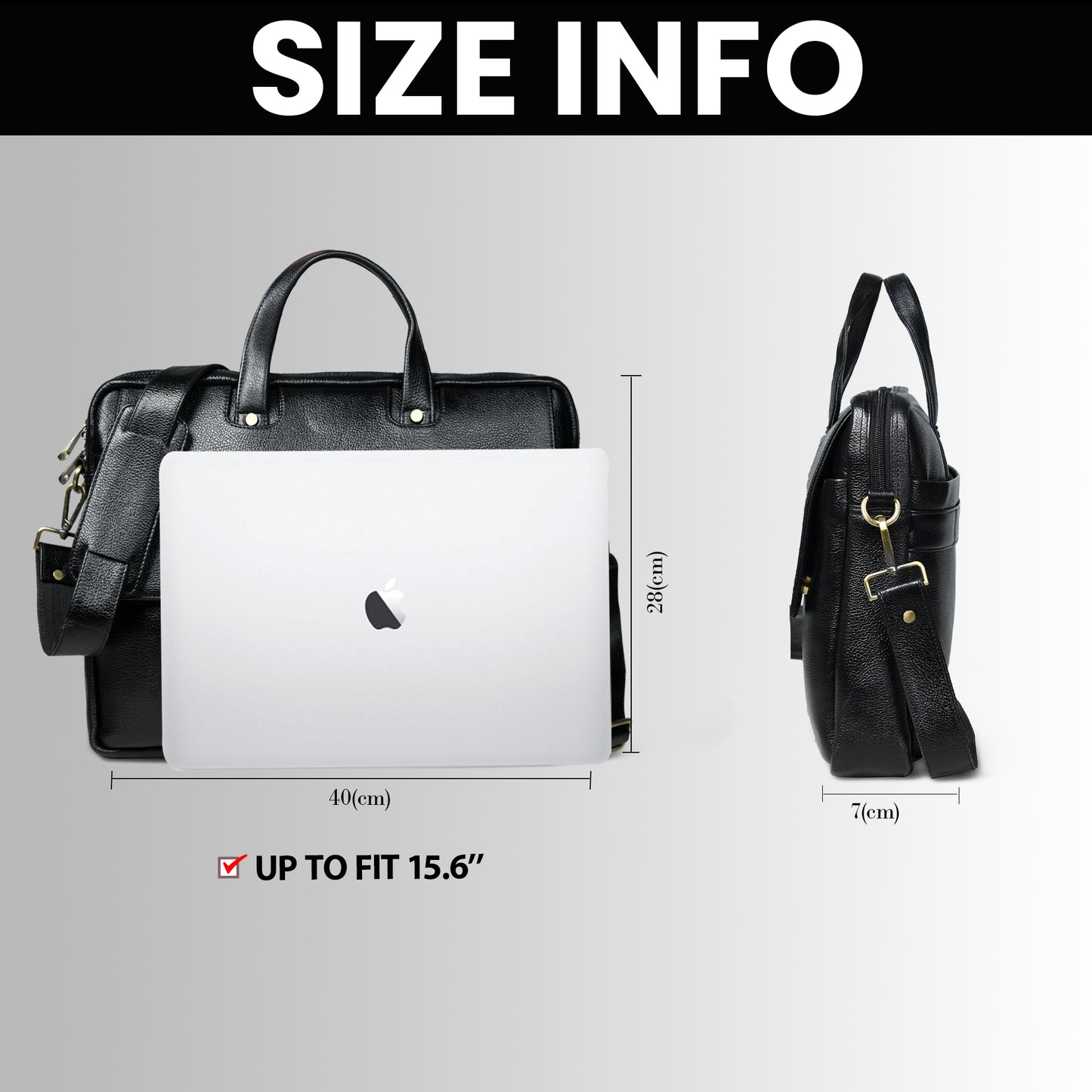 Flap Pocket Leather Office Bag - Black