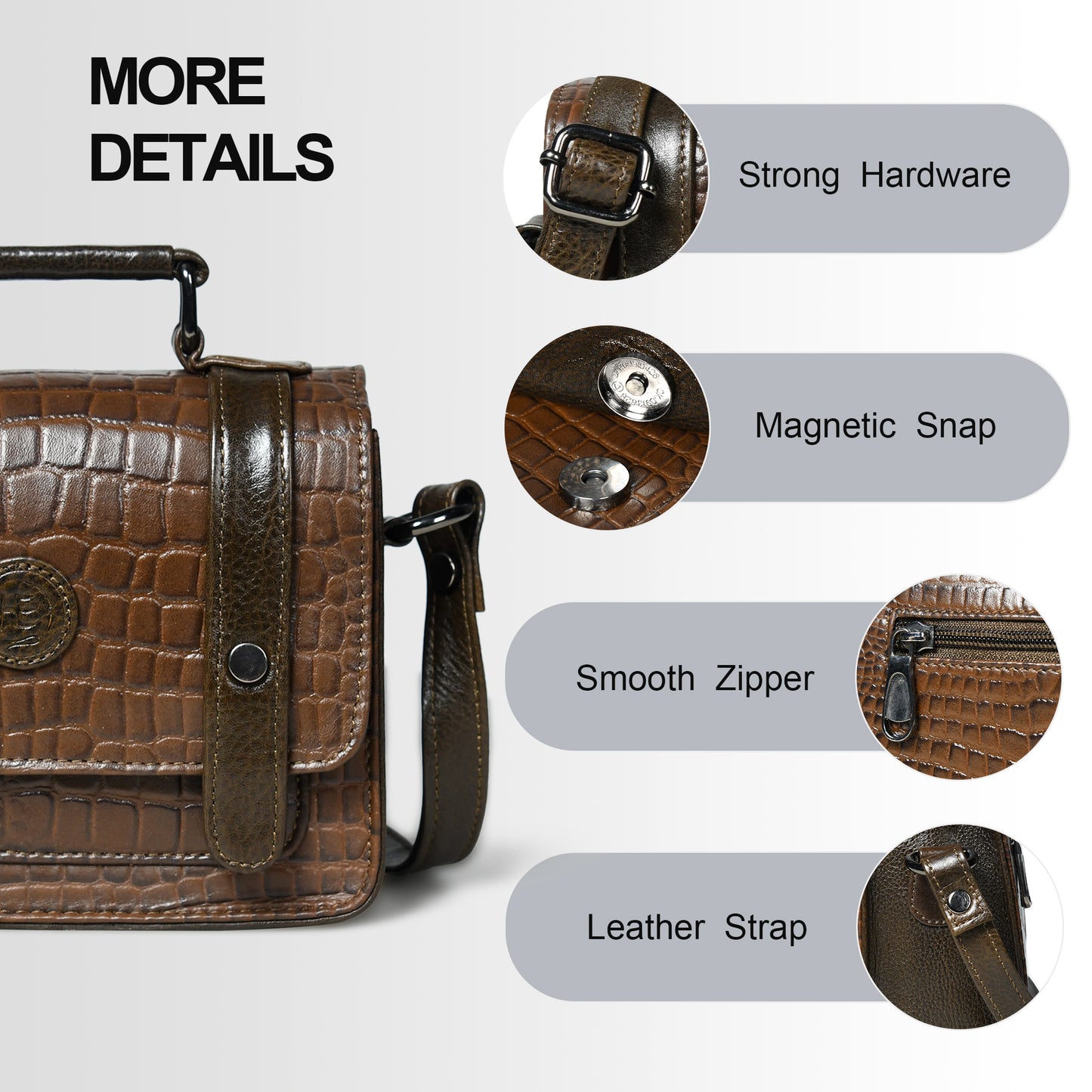 Petite Vintage Croco Leather Handbag - Tan Brown